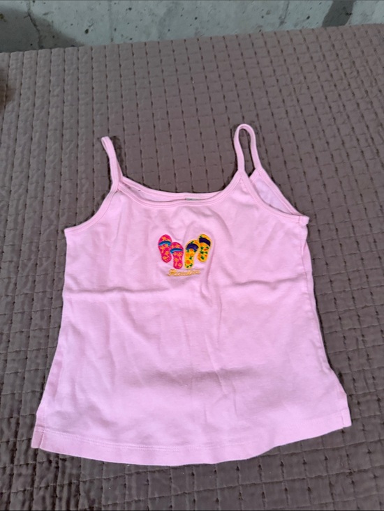 Tops - Girls' Pink Tank Top with Flip-Flop Graphic
